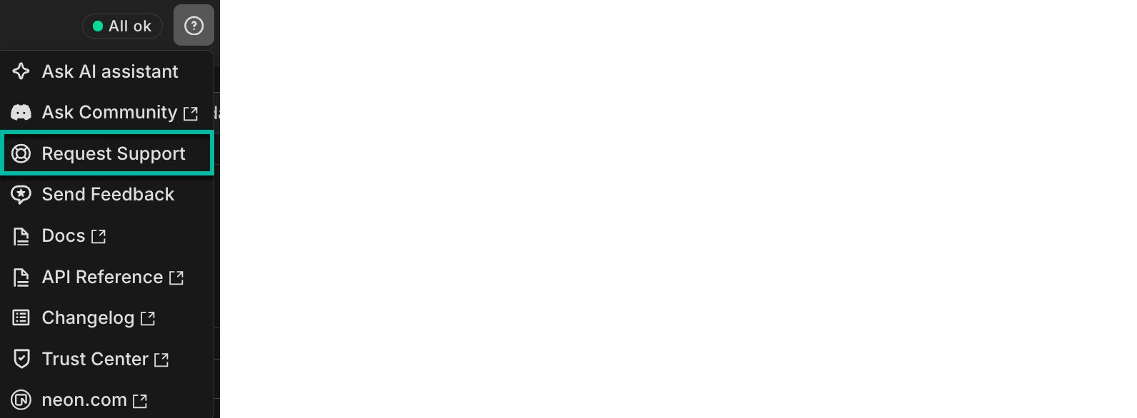 Resources menu in Neon Console